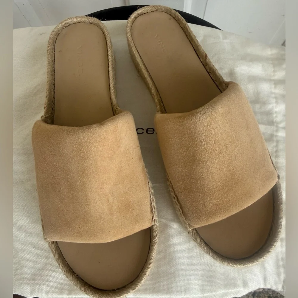 Vince Suede Tan Espadrille Platform Slides NWOT Size 8 - Picture 10 of 10